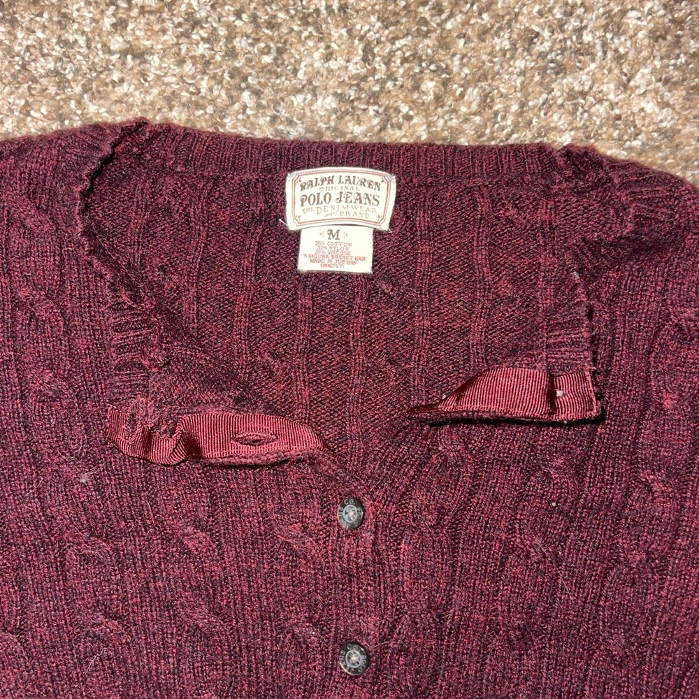 Ralph Lauren Burgundy Cable Knit Sweater - Picture 2 of 3